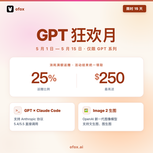 GPT系列返赠25%，最高可享250💲