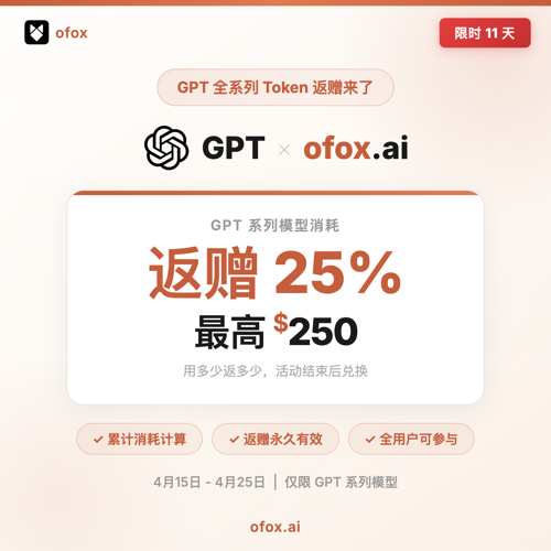 GPT系列返赠25%，最高可享250